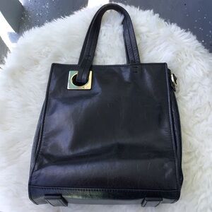 Halston Heritage RARE Small Leather and Fur Tote 3-Dimensional Black